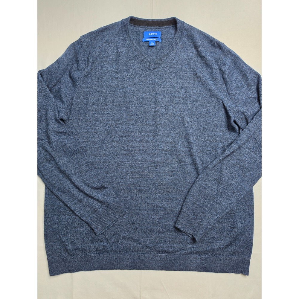 Apt. 9 Seriously Soft Sweater Men's XL Navy Blue Tight Knit V-Neck Winter Wear